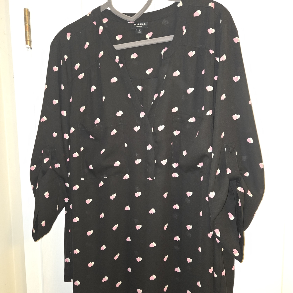 Torrid Black Top with Pink Heart Accents